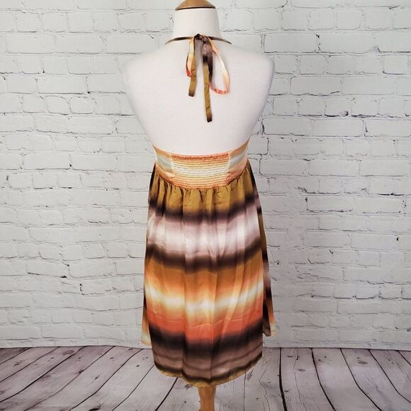 H&M Ombre Stripe Halter Dress sz 6 Gold Brown Orange - Picture 4 of 5